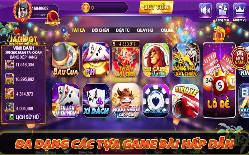 Đa dạng các tựa game bài hấp dẫn